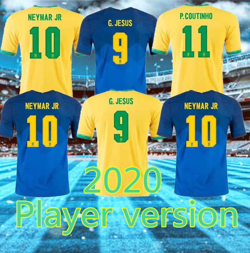 

Player version 20 21 soccer jersey NEYMAR JR COUTINHO PAULINHO MARCELO G.JESUS 2020 2021 Brasil COSTA home away man + kids kit football shirts, Black;yellow