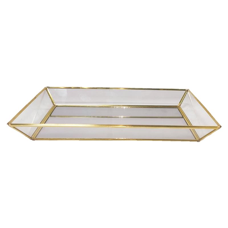 

Jewelry Pouches, Bags Rectangle Gold Mirror Organizer Perfume Dresser Glass Metal Makeup Tray For Bathroom