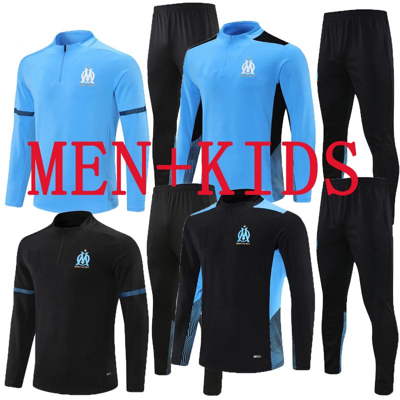 

Jogging Clothing MEN+KIDS 2021 2022 Long Sleeve Marseille Training Suit PAYET Football Sports Jersey Pants Half Zipper Tracksuit