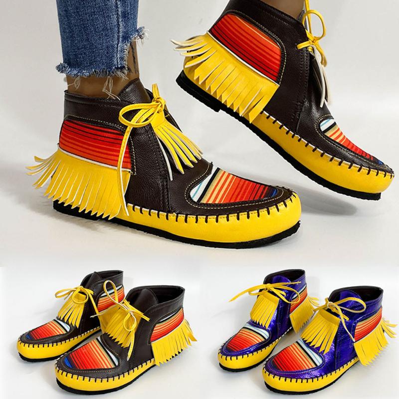 

Boots 2021 Winter Women's Fashion Slip-on Short Botas Color Matching Round Toe Low-heel Tassel Female Ankle Casual, Black