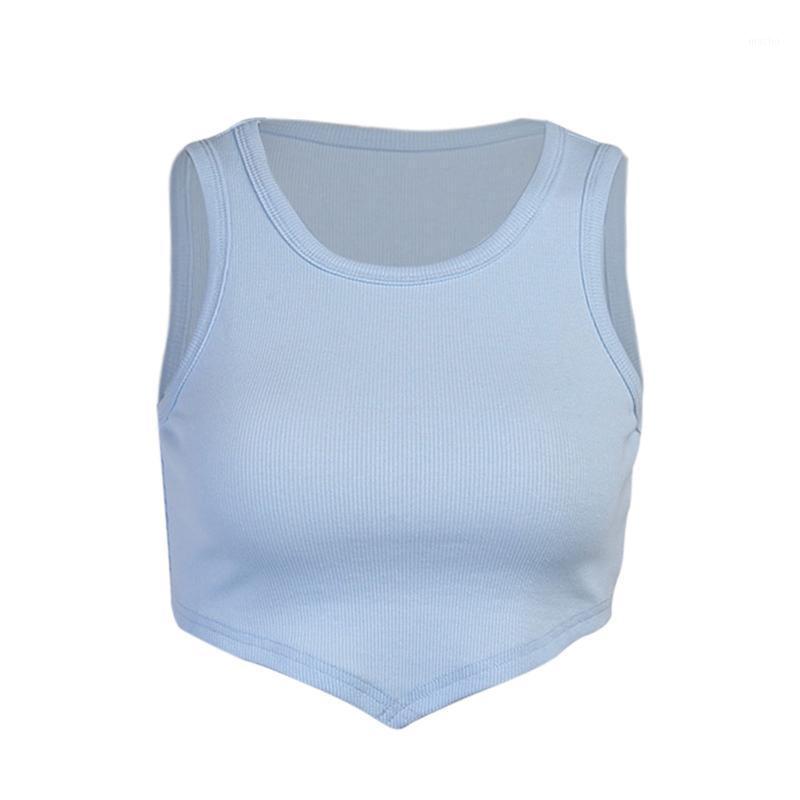 

Women Fashion Sport Bra Asymmetrical Hem Ribbed Vest Summer Casual Tops Slim Fit Round Neck Sleeveless Crop Top Workout Wear Yoga Outfit, Black