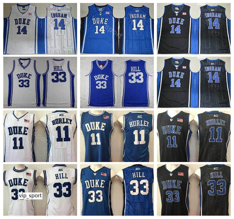 

Duke Blue Devils College Bobby Hurley Jersey 11 Men Basketball Grant Hill 33 Brandon Ingram Jersey 14 Black Away White Team Color Blue, 11 white