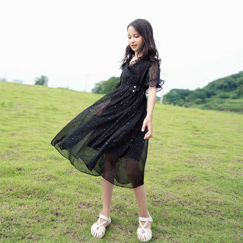 

Dress Girls Summer 2021 New Older Children Western Style Princess Party Dress Dresses for Teenage Girls 2 and 14 Years Clothing, Black