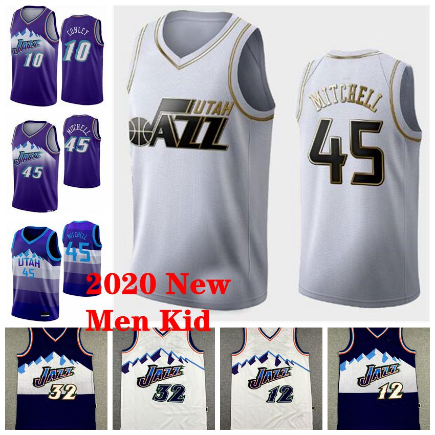 

2020 Men Kids Utah Jazz Jerseys Donovan 45 Mitchell Basketball Jerseys Youth Mike 10 Conley John 12 Stockton 32 Malon Jerseys, Black;red