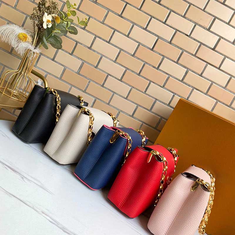 

Ladies designer handbags CAPUCINES mini chain bag original full grain Taurillon leather shoulder bag/crossbody bag woman coin purse, Deep blue