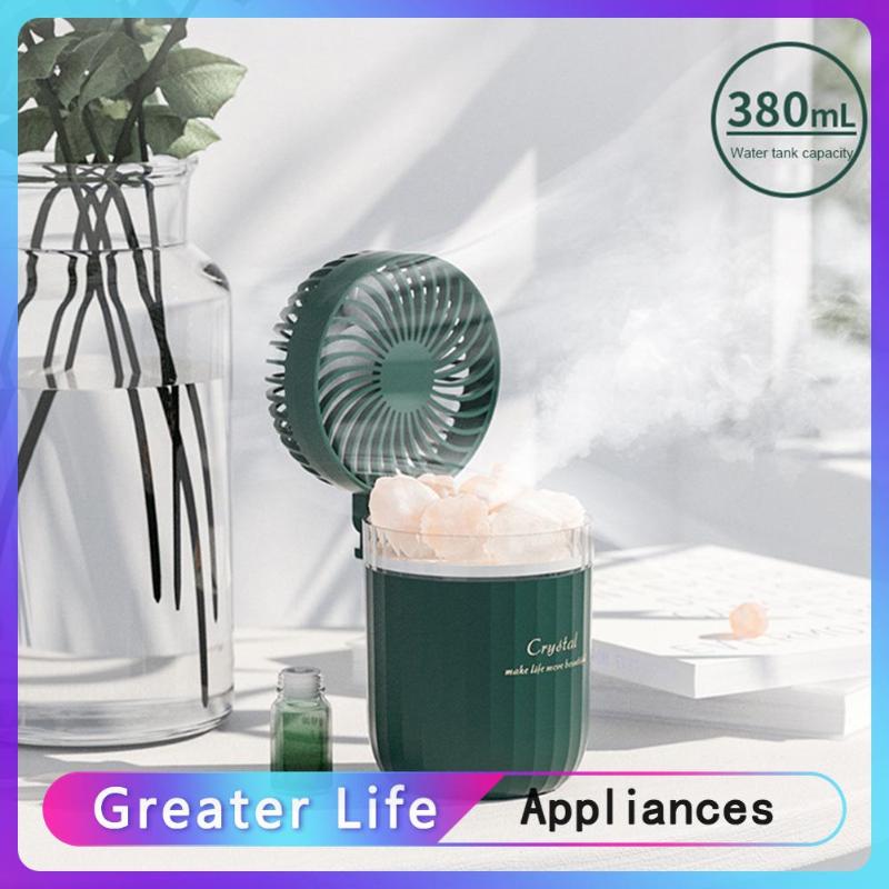 

Electric Fans Crystal Salt Stone Lamp Aroma Essential Oil Diffuser Air Humidifier USB Rechargeable Hands-Free