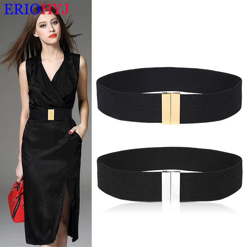 

Belts Waistband Women's Waistbands Elastic Wide Belt Gold Buckle Cummerbund Female Black Strap White Dress Decoration Gifts