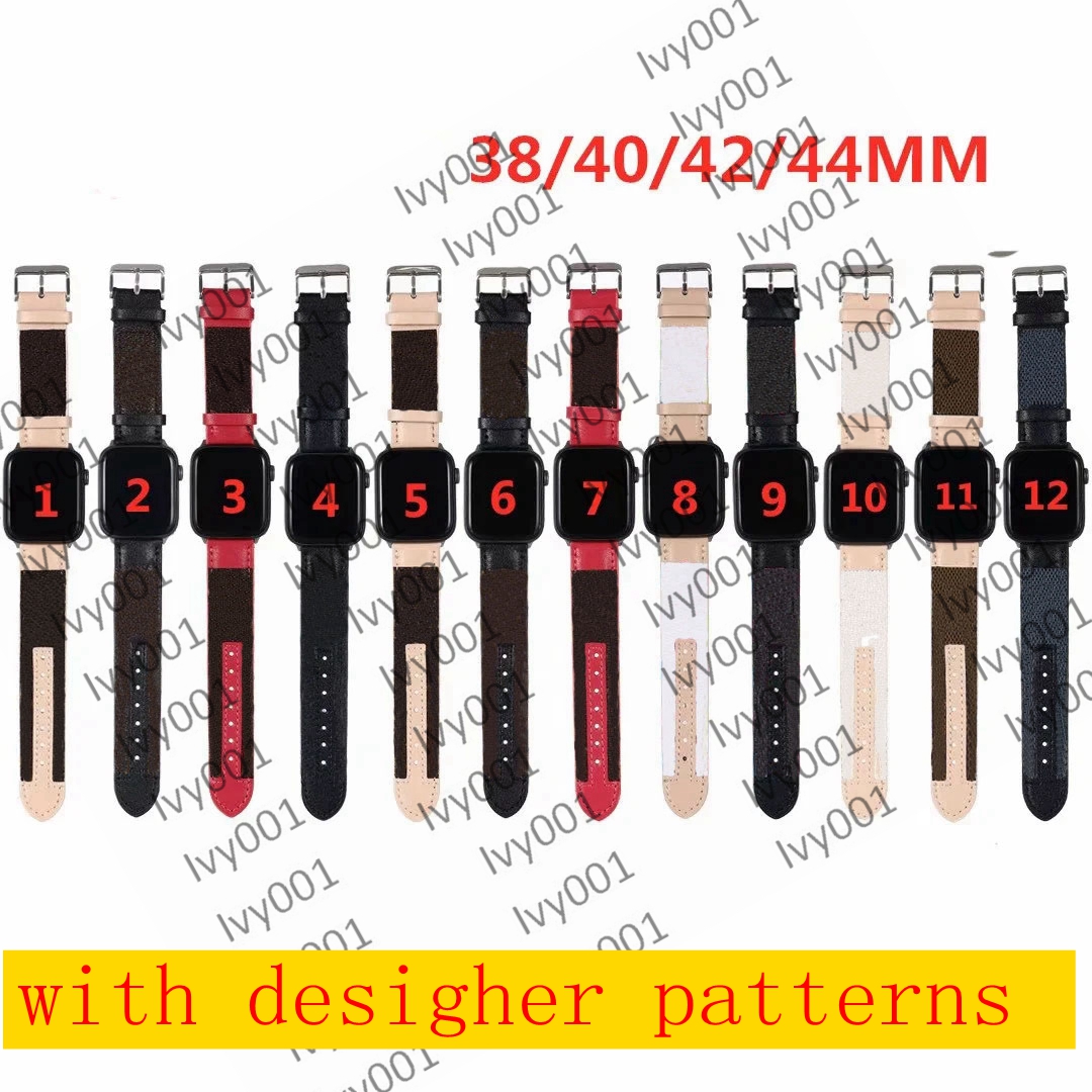 

Designer Real Leather strap for Apple Watch Band iwatch 2 3 4 5 6 7 bands 41mm 45mm 38MM 40MM 42MM 44MM Trendy Replacement Watchbands Bracelet Fashion L Stripes i01