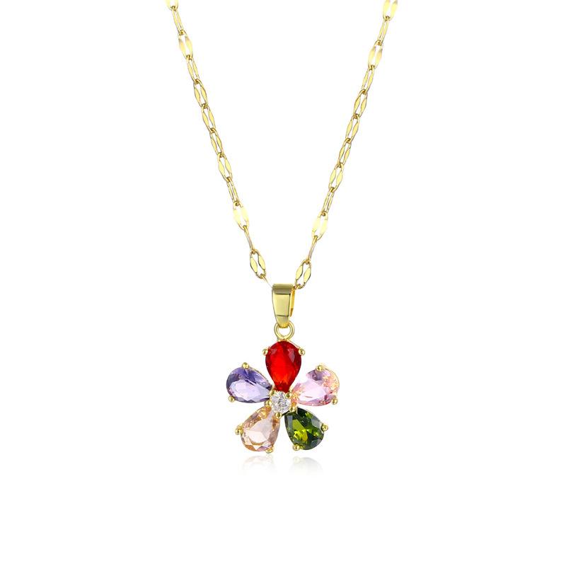 Pendant Necklaces Jewelry Zircon Flower Lovely Color Women&#039;s Sweet Clavicle Titanium Steel Choker Bridal For Girls-image-711188634