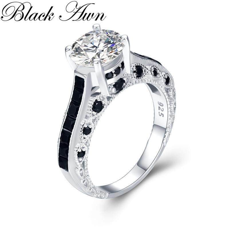 

Cluster Rings [BLACK AWN] Luxury 925 Sterling Silver Jewelry Trendy Wedding For Women Femme Bague Finger Ring G015, Golden;silver