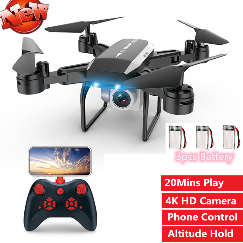

4K Hover 20 Minutes RC Aircraft Headless Mode Drone WIFI RC Helicopter 150M RC Distance HD Four-Axis Flight Aerial Photography, White 1 battery