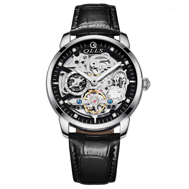 

Wristwatches Original QLLS Men's Mechanical Watches With Automatic Winding Sport Casual Watch Men Waterproof Leather Strap 2021, Gd wh gd steel