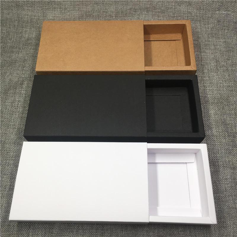 

Gift Wrap 12Pcs/Lot DIY Three Color Rectangular Design Drawer Box Kraft Paper Boxes For Candy Chocolate Backing Cookies Cases Storage