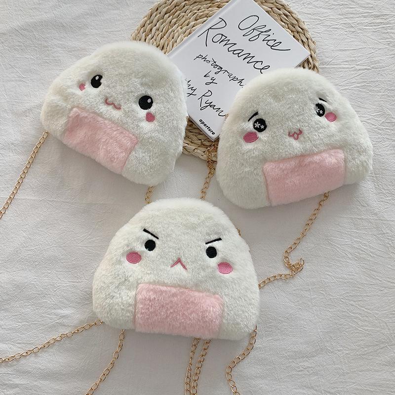 

Shoulder Bags Winter Plush Bag Japanese Cute Funny Rice Ball Children Cartoon Kawaii Girl Storage Chain Crossbody Side
