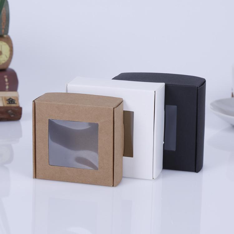 

50pcs Black Craft Wedding Candy Box Packing Gift Cardboard Boxes Package Kraft With Pvc Window White Foldable Paper Wrap