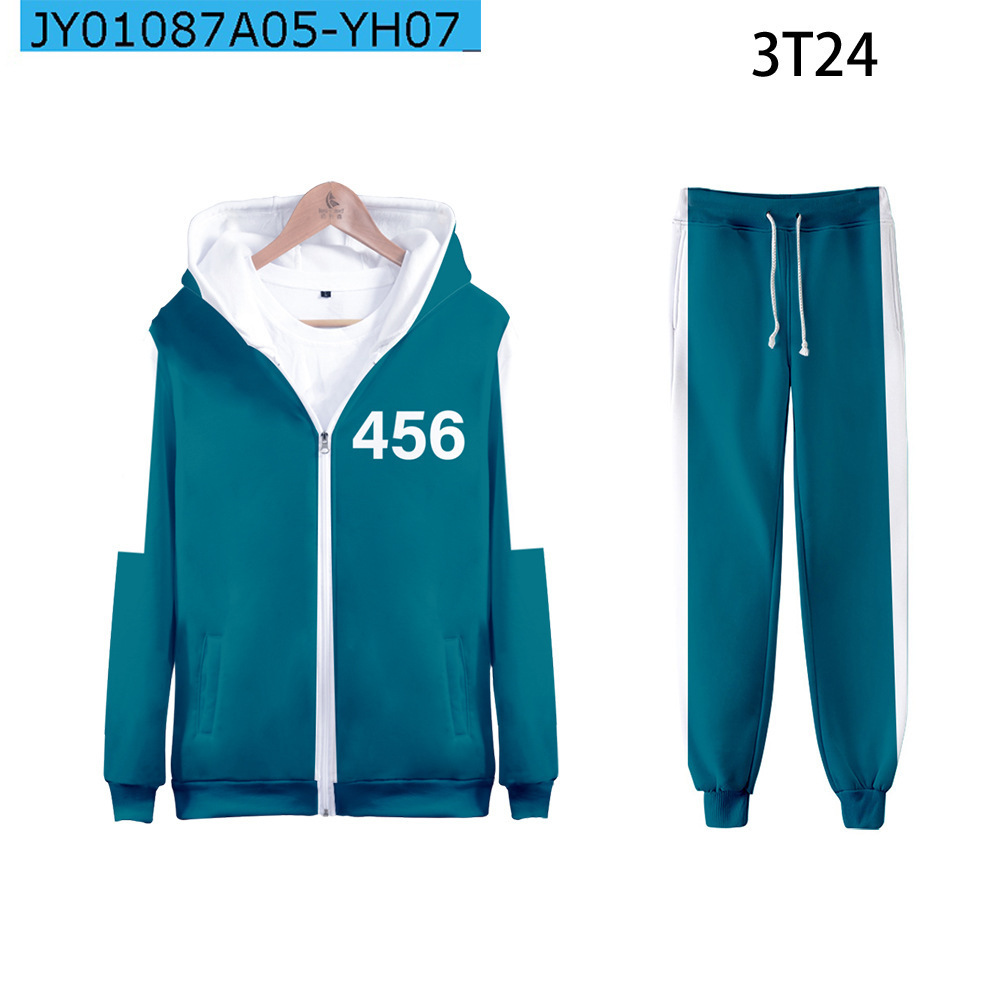 

Korean teleplay Squid Game Merch Hoodies Sports suit Print Jacket Tops Long Sleeve Uniex Zipper Tracks uits trousers G1009, Red