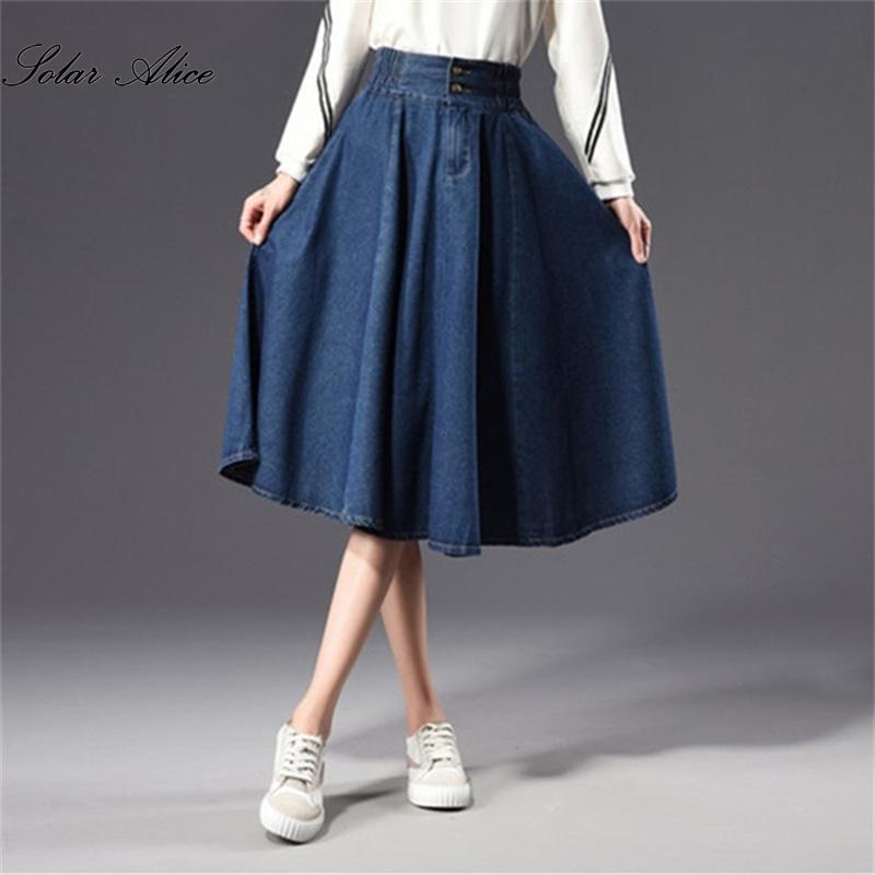 

Skirts 2021 Women' Spring/Summer High Waist Thin Elastic Denim Skirt A-line Pleated Umbrella, Blue