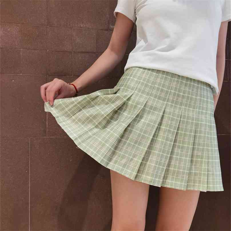 

OEM -XXL Spring Summer Women Skirts Student Girl Striped Pleated Waist Female Sweet Mini Dance Plaid Black White Pink Skirt 210629, A11