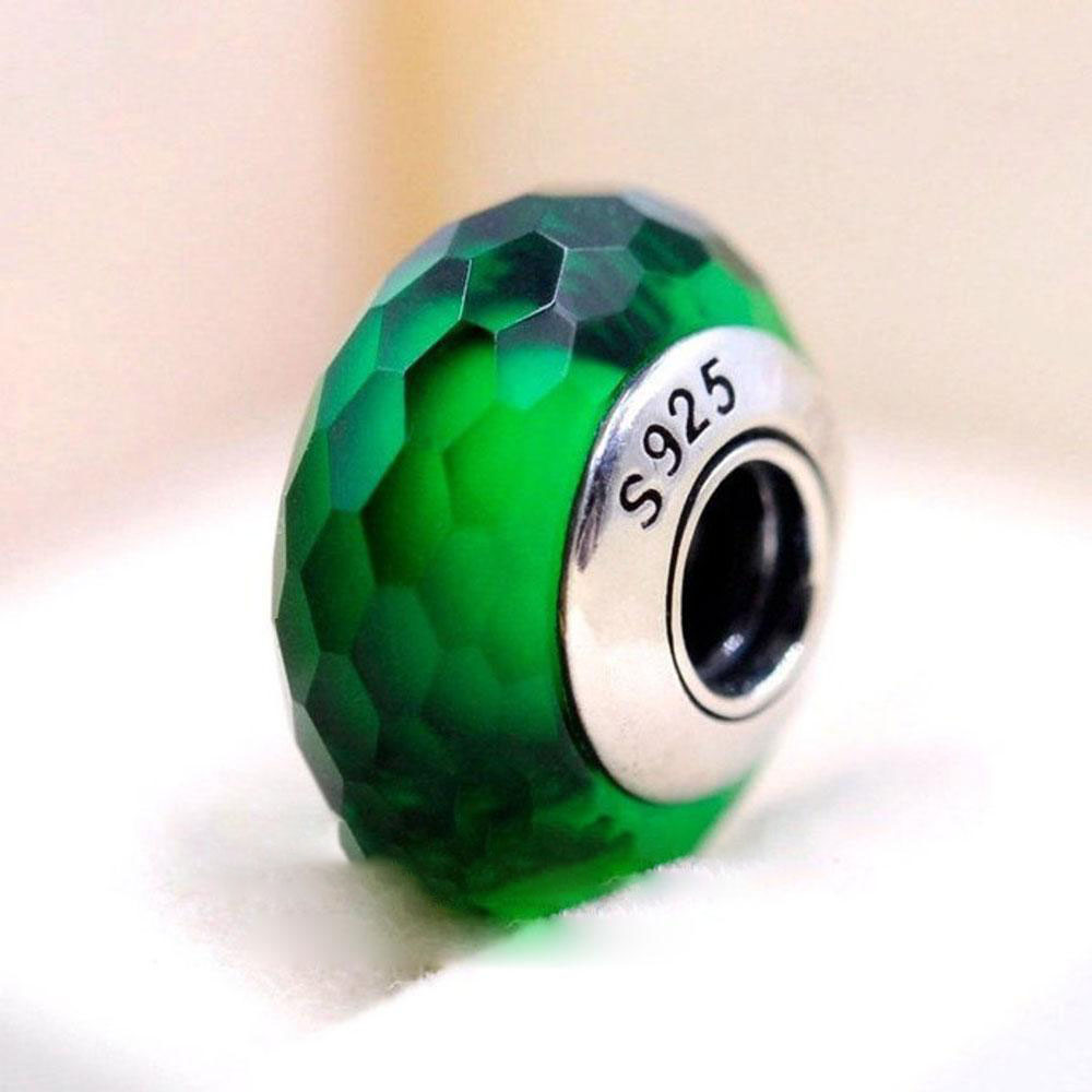 

925 Sterling Silver Green Fascinating Faceted Murano Glass Beads Fit Jewelry Charm Bracelets & Necklace