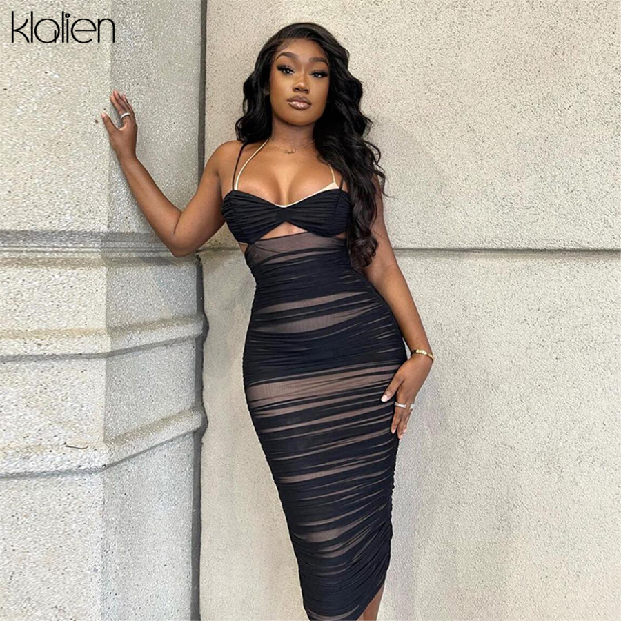 

fashion patchwork black mesh hollow out halter camisole dresses women summer casual party vacation beach dresses, Black;gray