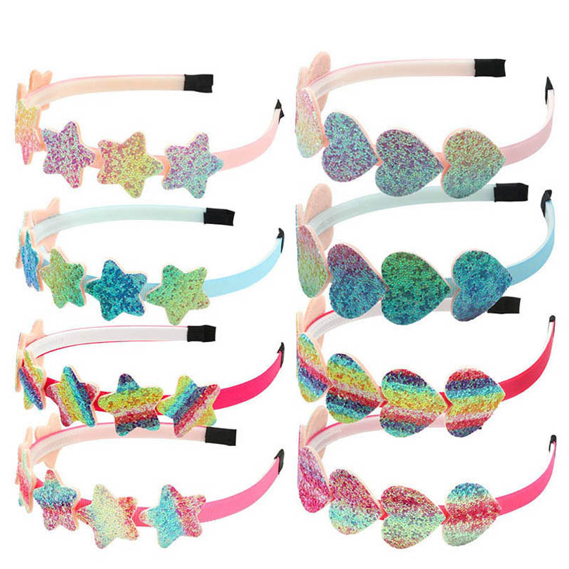 

Hair Accessories Girls Sticks Bows Headbands Childrens Sequin Princess Bands B4403, Slivery;white