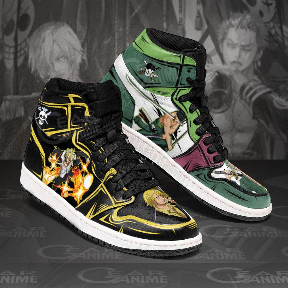 

DIY Anime Fan Sneakers Roronoa Zoro - Vinsmoke Sanji Mens Womens Basketball Shoes Jumpman 1 Model Custom Trainers Casual shoe, Green