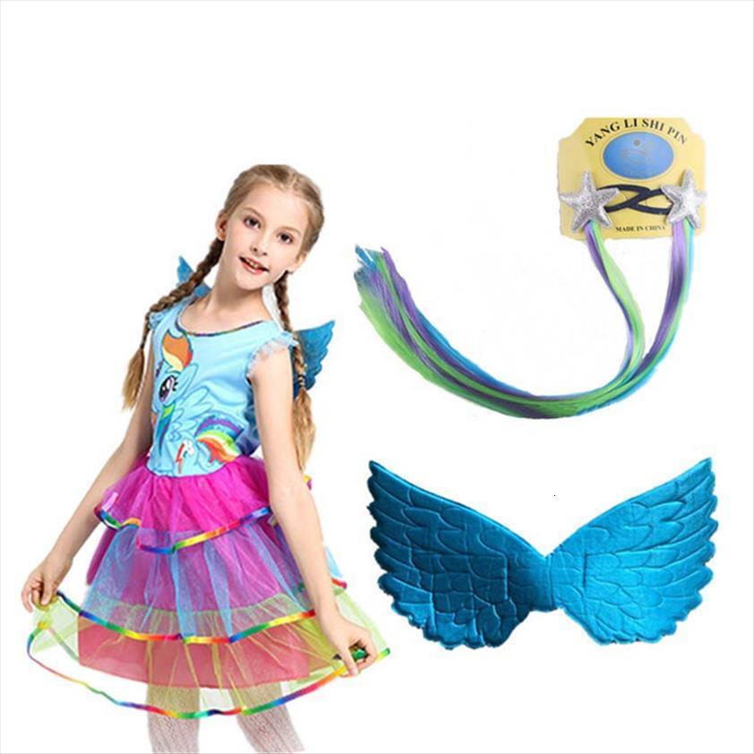 Girl Rainbow Princess My Little Dresses Pony Party Cosplay Costume Ponys Wig Wing Clothes Set-image-717525152