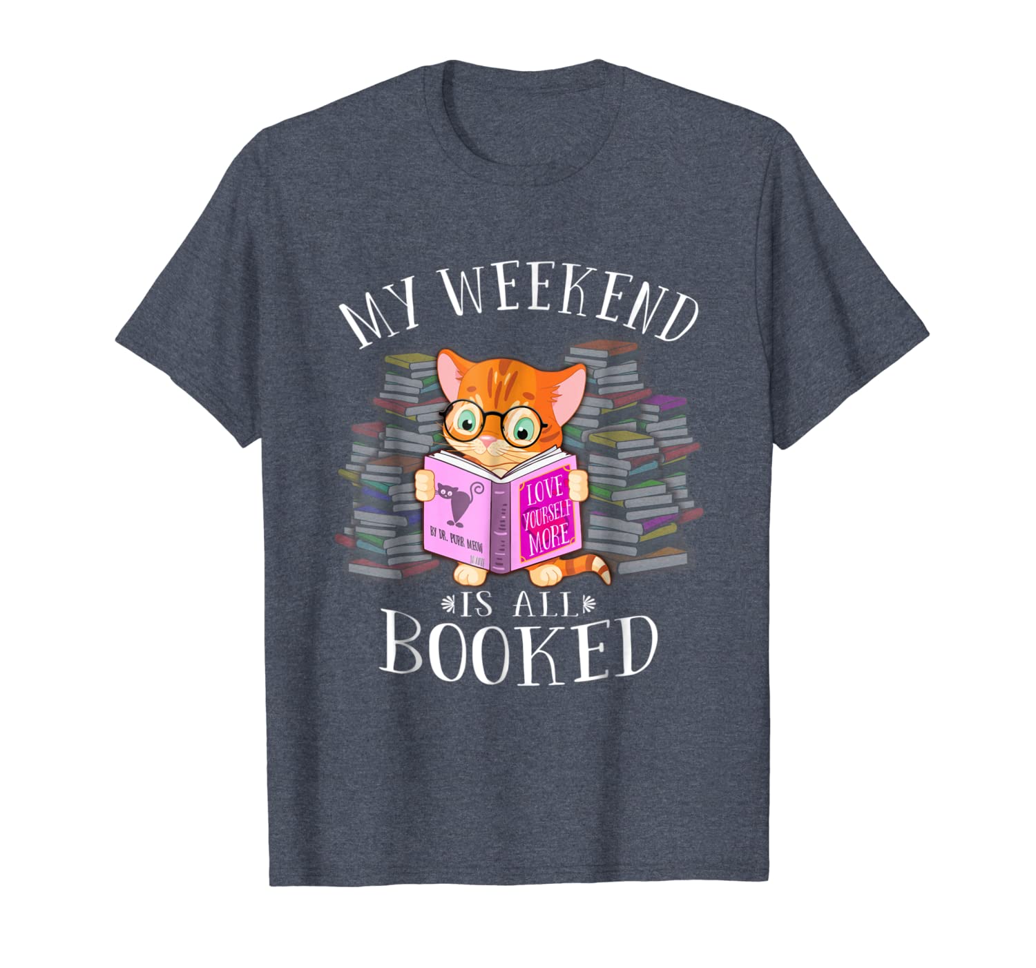 

My Weekend Is All Booked T-Shirt Cat Reading TShirt Bookworm, White;black