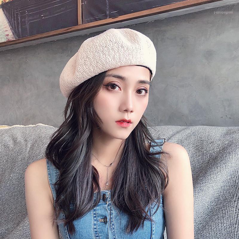 

Fashion Solid Color Beret Female Spring And Summer All-Match Lace Yarn Retro Thin Breathable Painter Hat 6 Colors Berets, Black