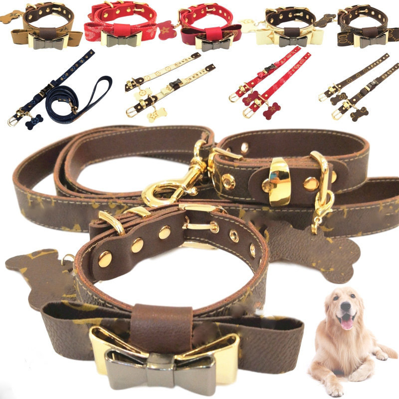 

Sets Leather Luxury Flower Bow Pets Collars Old Fshion Leashes Peinted Cats Dogs Collar Adjustable Size Teddy Schnauzer