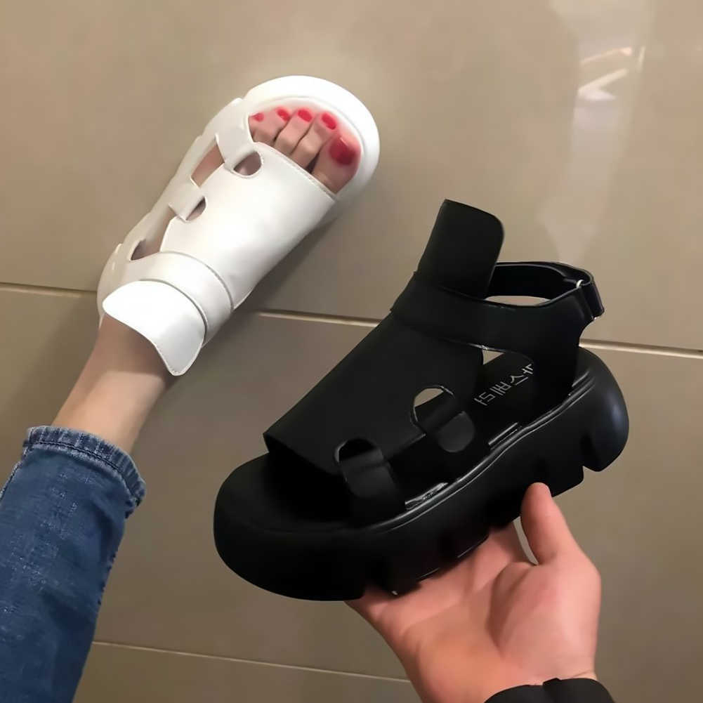 

SARAIRIS 2021 Summer For Dropship Platform Sandals Hook & Loop Open Toe Chunky Breathable Woman Sandals Shoes Y0721, Black