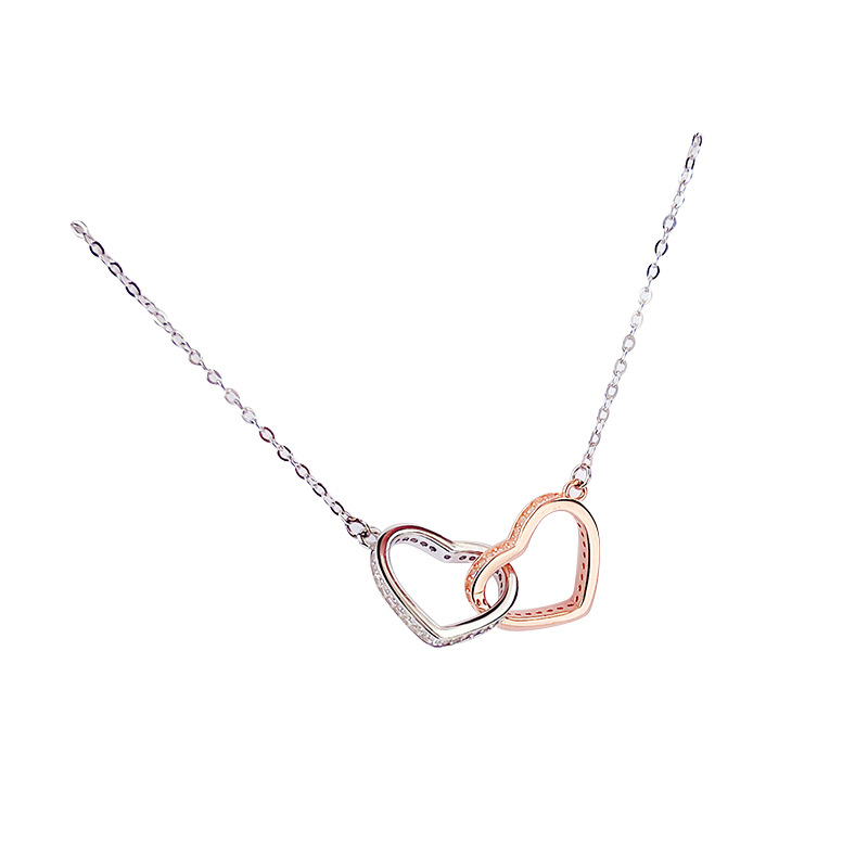 Simple temperament, small crowd design, clavicle chain, heart to heart, Double Heart Pendant Necklace, the best gift for women on Valentine&#039;-image-707598142