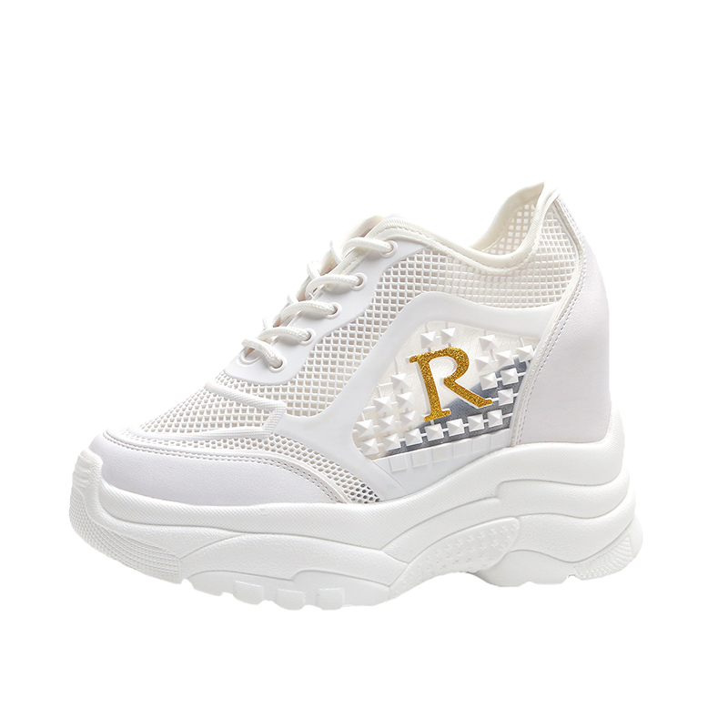 

Women Chunky Sneakers New 2021 Ladies Thick Sole Running Wedges Casual Shoes For Woman Leather White Sports Vulcanize Shoes 10cm, Gold