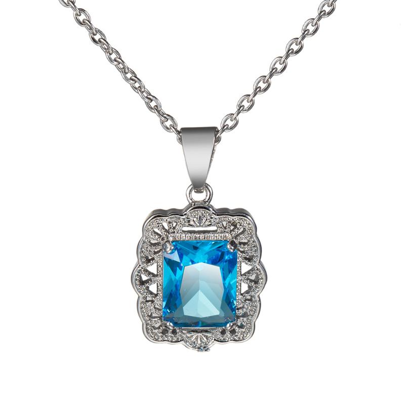 

Chains Hh Silver Color Pendant Necklaces For Women Vintage Party Female Accessories Big Square Blue Cubic Zirconia Necklace Jewelry