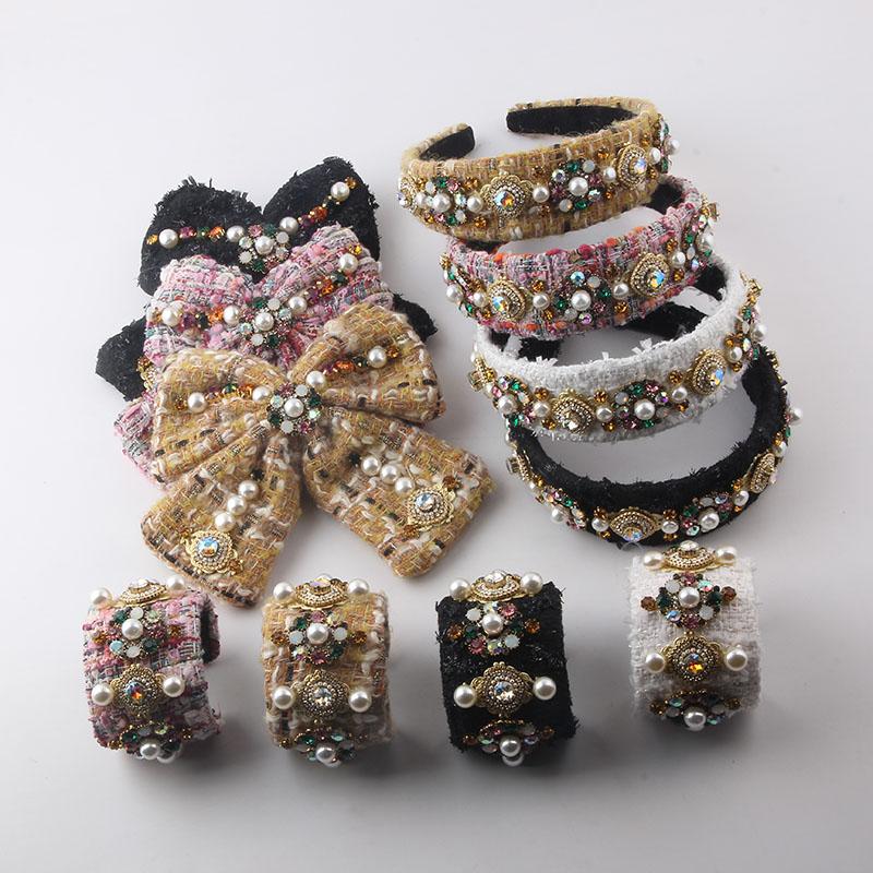 

Hair Clips & Barrettes Cotton And Linen Fabric Light Luxury Bracelet Headband Fashion Color Pearl Inlaid Rhinestone Accessories 970, Golden;silver
