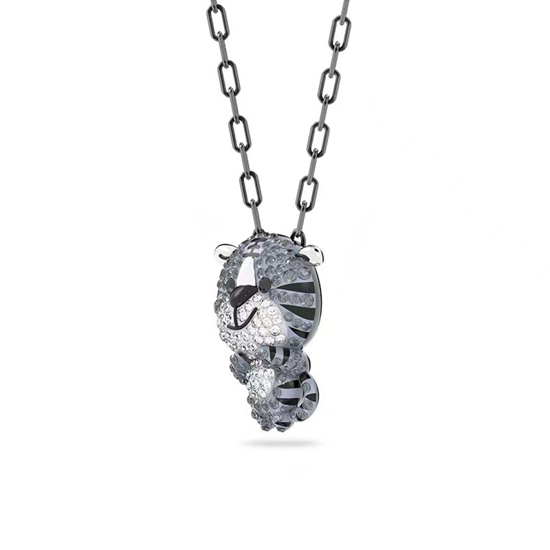 NOUVEAU-EN GRIS ZODIAC TIGE Pendentif Collier Nouvel An Modèle Cool Tiger Hommes et Femmes Collier Swa Clavicule Chaîne