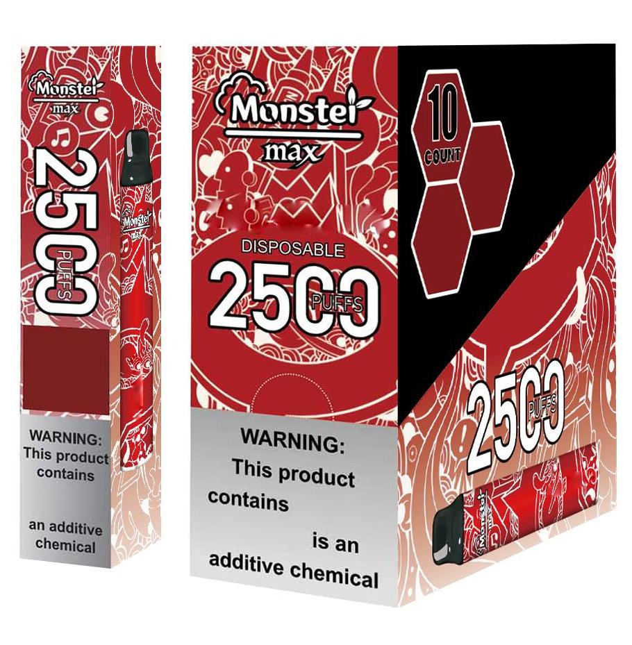 

OEM cigarettes,cigarette Monster Max 2500puffs Disposable Vape Pen 650mAh Battery 7.5mL Pre-Filled Pods Stick Style