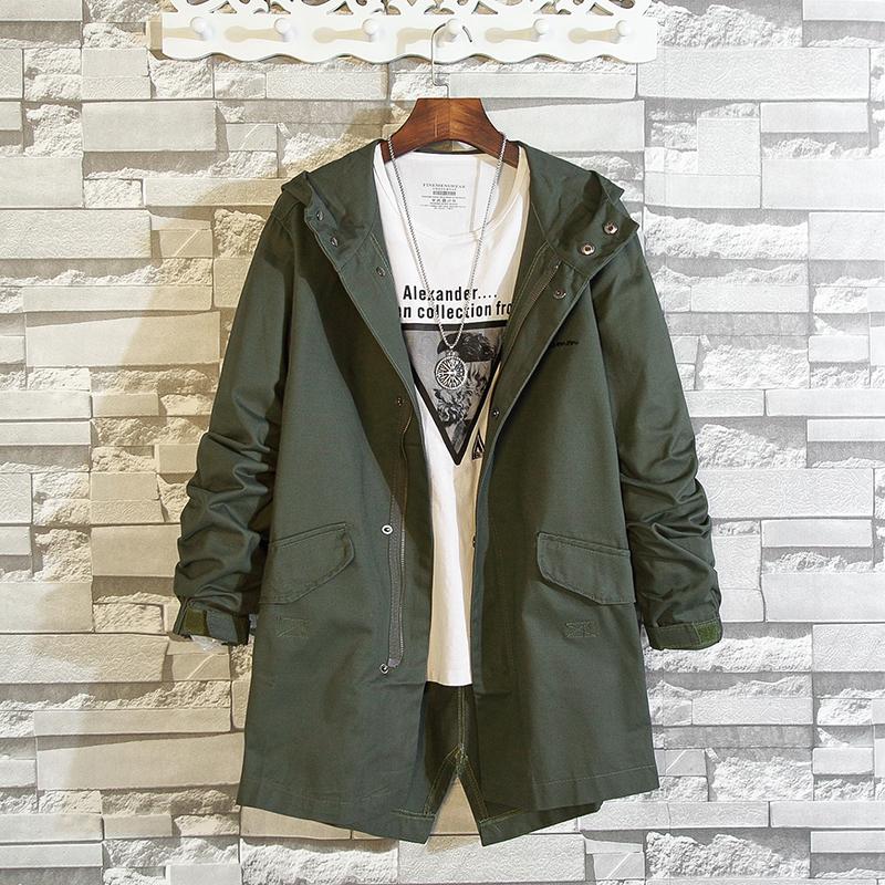 

Men's Jackets Spring Jacket Men Mid-length Cargo Windbreaker Fashion Street Cotton Hooded Outerwear Harajuku Plus Size Coat Clothing Male, Black
