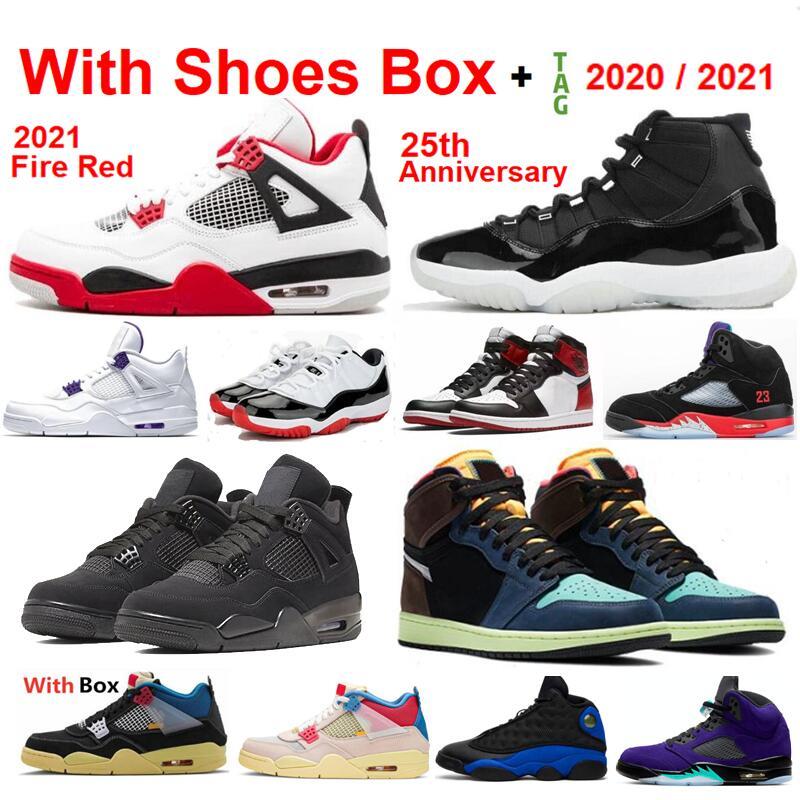

New 2021 4 Fire Red 11 25th Anniversary 5 What The 4s 11s Concord Basketball shoes Sneakers Men Wholesale 1 High Satin Chicago