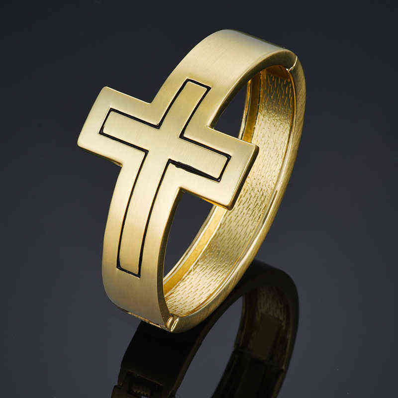 

Cuff Bangles Cross Bracelets for Women Gold Pulsera Jewelry Crucifix Jesus Christ Bracelet Pulseiras Femininas
