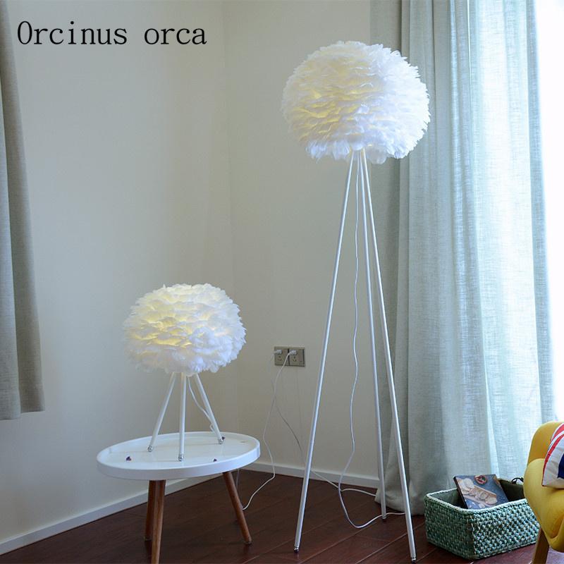 

Nordic Modern Simple Feather Floor Lamp Living Room Bedside Study Warm Romantic Creative White Free Lamps