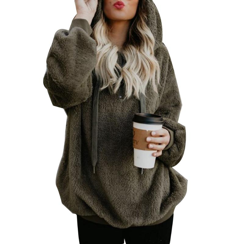 

Women' Hoodies & Sweatshirts Wipalo Women Fleece 2021 Long Sleeve Hooded Pullover Sweatshirt Autumn Winter Warm Zipper Pocket Fur Coat Plus, Black