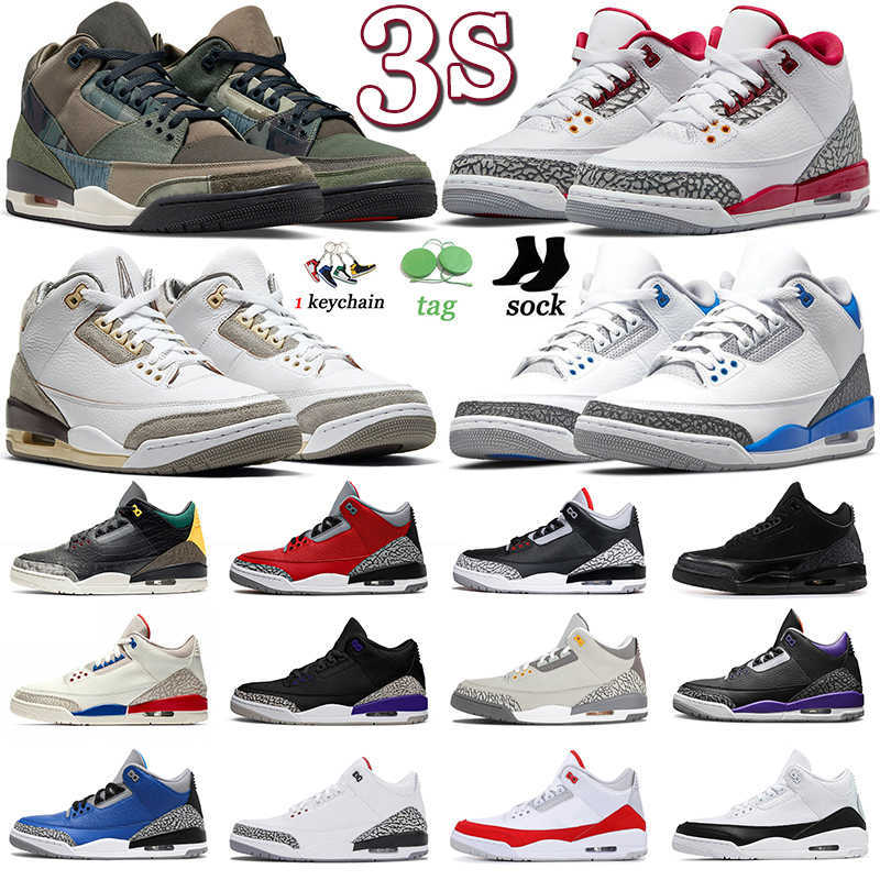 

2022 Cardinal Red Men Basketball Shoes 3 3s Jumpman Patchwork Pine Green Racer Blue Midnight Navy Medium Grey White Cement Mens Trainers