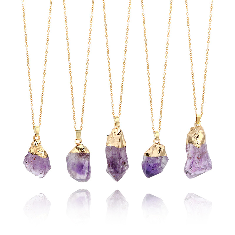 

Fashion Natural Stone Pendant Necklace Amethyst Crystal Necklace & Pendant Sweater Chain Necklace Jewelry for Women Christmas Gift67 Q2