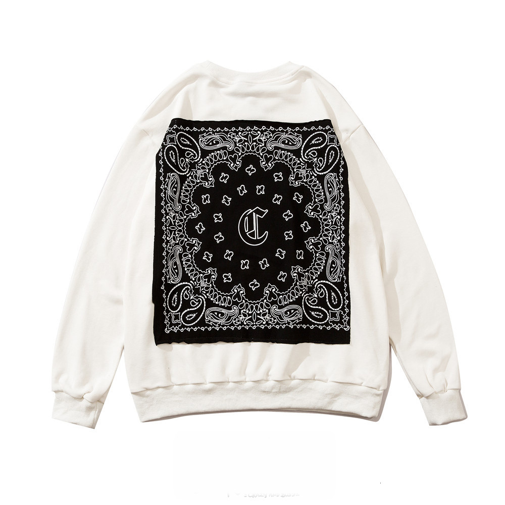 

Sweatshirts Cashew stick printed round neck sweater mens fashion brand loose long sleeve top Pullover Hoodie, White