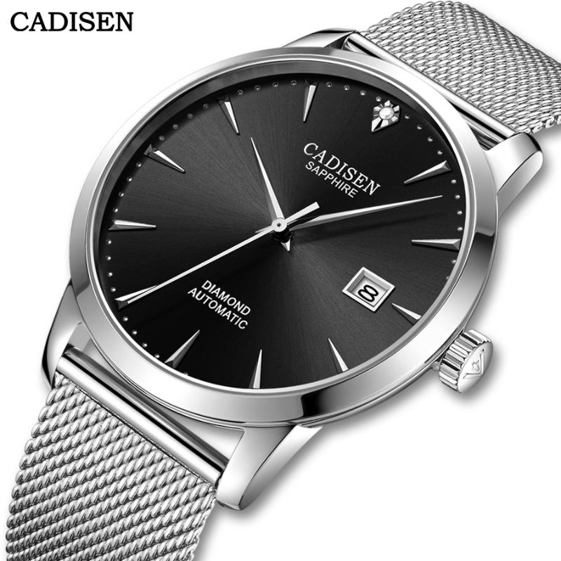 

Wristwatches CADISEN Men Watches Luxury Automatic Mechanical Watch For Sapphire Glass Miyota 9015 Japan Movement Real Diamond Mesh, Leather white