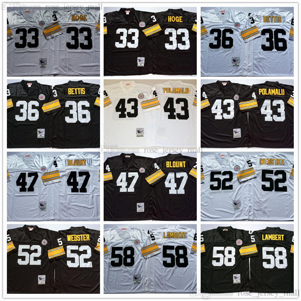 

NCAA 75th Vintage Football 36 Jerome Bettis Jerseys Stitched 43 Troy Polamalu 58 Jack Lambert 33 Merril Hoge 47 Mel Blount 52 Mike Webster Jersey Mitchell & Ness Black, Same as picture