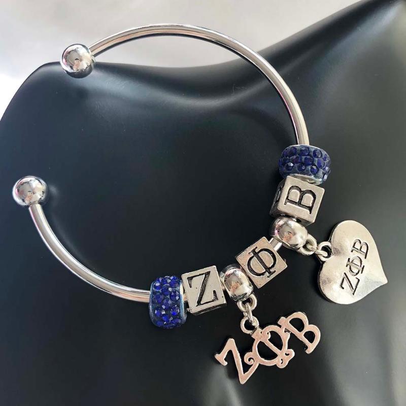 

Bangle Hand Made Blue Disco Ball Greek Sorority Heart Letter Zeta Phi Beta Open Cuff Bangles Bracelet Jewelry