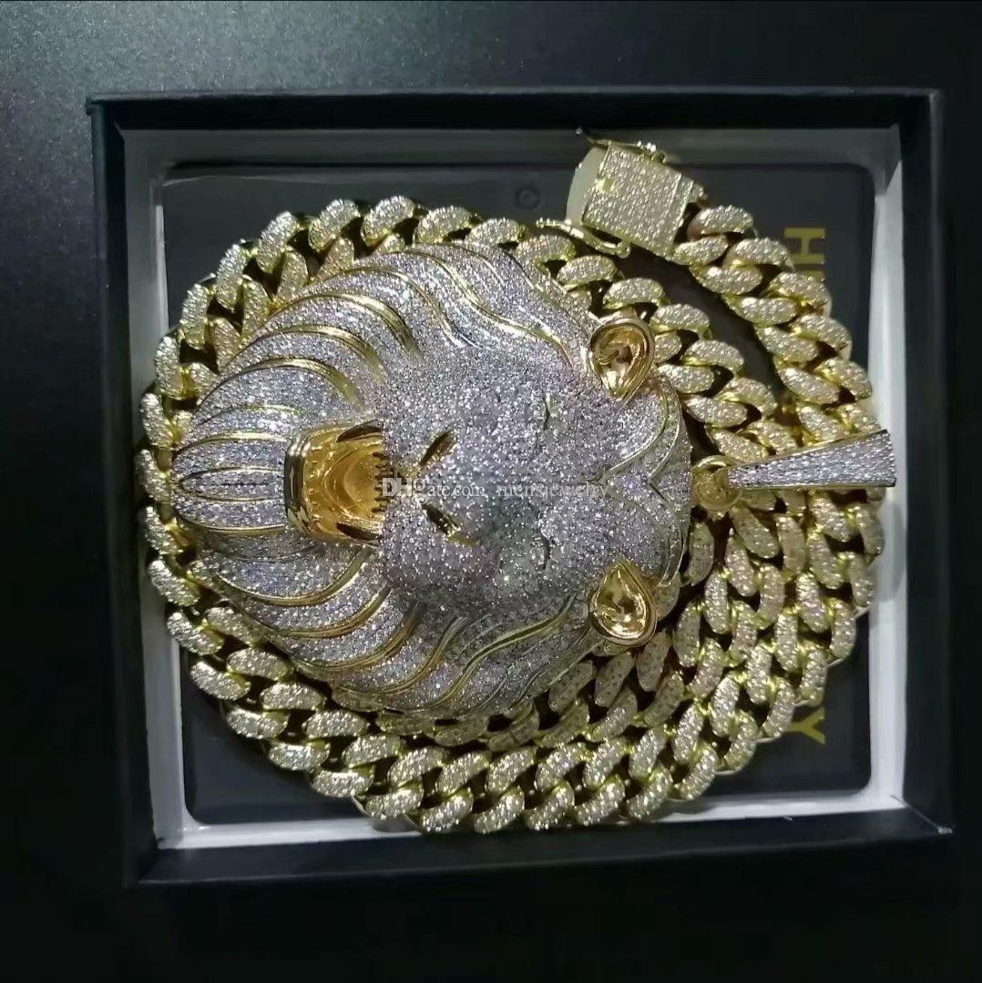 

Mens Jewelry Hip Hop Iced Out Pendant Luxury Designer Necklace Bling Diamond Cuban Link Chain Big Pendants Lion Animal Rapper Accessories34, Silver