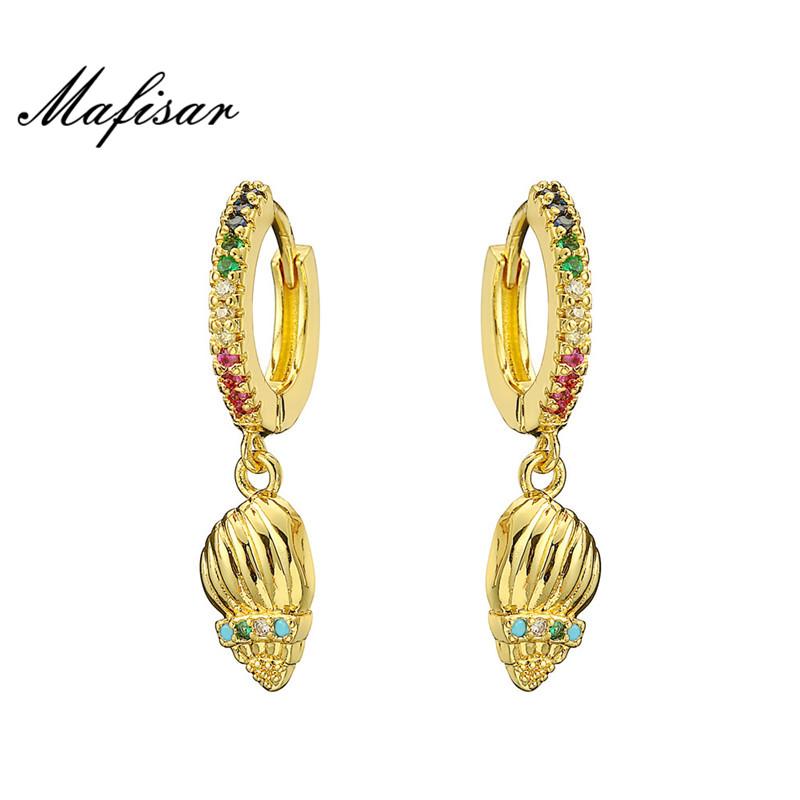 

Mafisar Gold Color Shell Drop Earring For Women Girl Unique Design Colourful CZ Jewelry Female Bijoux Gift Dangle & Chandelier, Silver